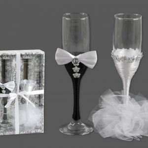 Esküvői pezsgőspohár szett romantikus