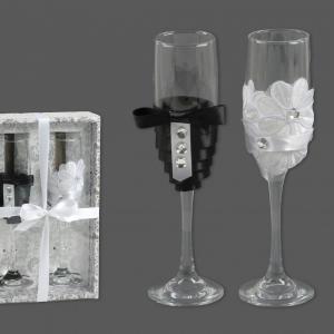 Esküvői pezsgőspohár szett strasszos