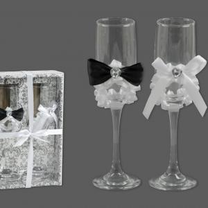 Esküvői pezsgőspohár szett szatén szives