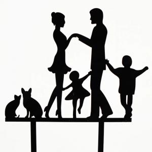 Esküvői tortadísz fekete család háziállatokkal