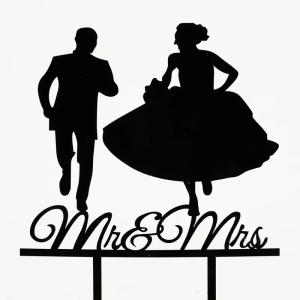 Esküvői tortadísz fekete futós Mr. és Mrs.
