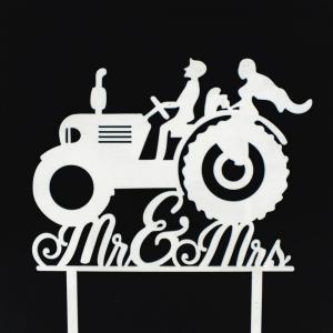 Esküvői tortadísz házasodik a gazda- traktoros 1db fehér