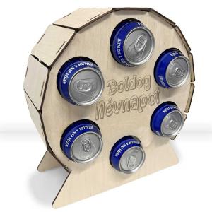 Fa Hatos Sörtartó Hordó - Boldog Névnapot NÉV - Egyedi Gravírozott Vicces Sörös Ajándék Névnapra