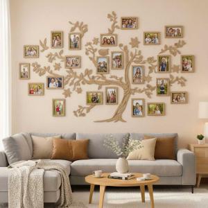 Fali Fa Családfa 10 db Képkerettel 180×110 - Bézs - Egyedi Ajándék, Családfa Otthon Dekoráció
