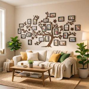 Fali Fa Családfa 10 db Képkerettel 180×110 - Sötétbarna - Egyedi Ajándék, Családfa Otthon Dekoráció