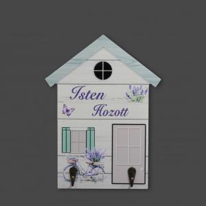 Fali kulcstartó házikó levendulás 20x26cm isten hozott