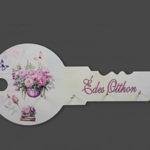 Fali kulcstartó levendulás 33x15,5cm  fehér édes otthon felirattal