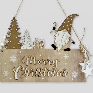 Fatábla ajtódísz Merry Christmas manós 22x17cm