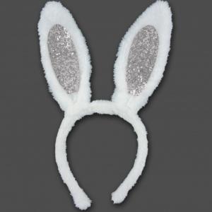 Fejdísz nyuszifül ezüst fehér plüss