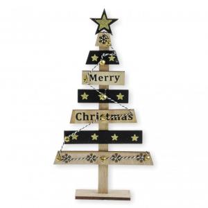 Fenyőfa dekoráció fekete/natúr Merry Christmas 35cm 058702