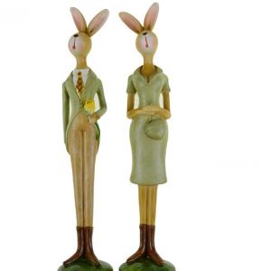 Figura arisztokrata nyúl fiú/lány poly 4*4*21.5cm 2féle zöld