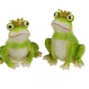 Figura béka poly 8*5.5*9.5cm koronával 2féle zöld