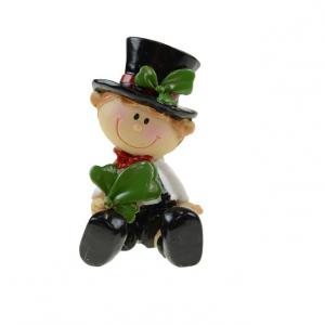 Figura fiú poly 5,1x4,4x8,1 virágos lóherés cilinderben szilveszter