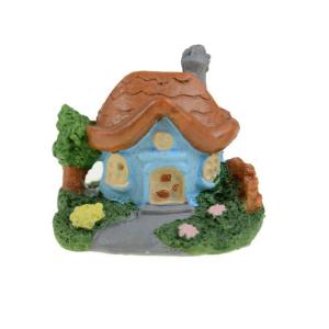 Figura ház poly 5,5*4,5*4,7cm kerttel kék