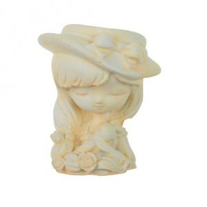 Figura kaspó gipsz D4 H9 kalapos kislány masnival barack