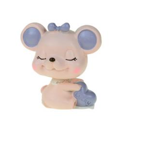 Figura kisegér poly 7*5*8cm Lucky mozgó fejjel rózsaszín