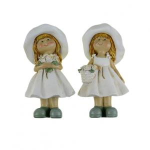 Figura lány poly 8*6.5*14cm kalapos virággal 2féle fehér