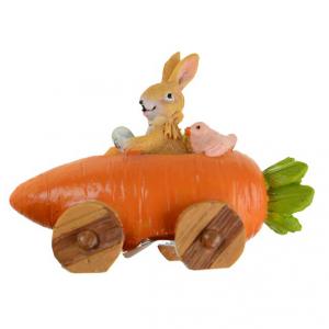 Figura nyuszi poly 9,6*7,2cm répa kocsival narancs