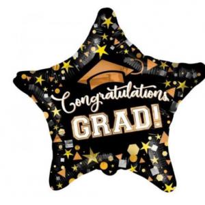 Fólia lufi 45cm, csillag, congratulations, fekete