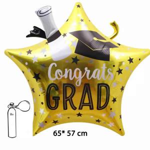 Fólia lufi, csillag, arany, kalappal, ballagásra, 67 cm, csomagolt