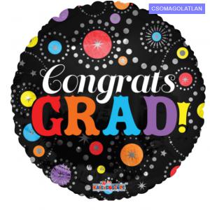 Fólia lufi, mini forma, congrats, gömb, fekete pöttyös 1 db