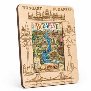 Gravírozott Fa Képkeret Budapest Képpel - Budapest A Duna Gyöngy - Hungary Szuvenír