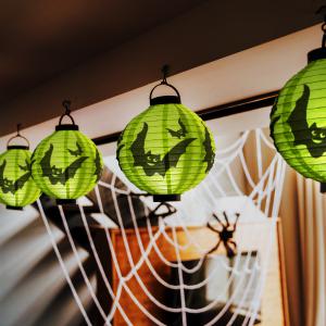 Halloween-i LED-es lampion zöld denevér