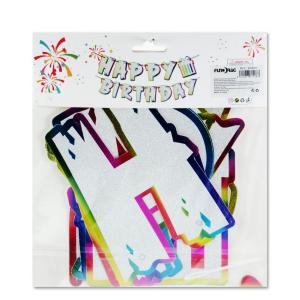 Happy Birthday banner ezüst/metál 3m