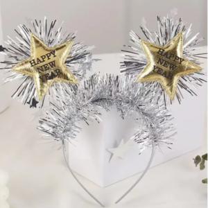 Happy new year, csillagos fejdísz, arany, ezüst boával
