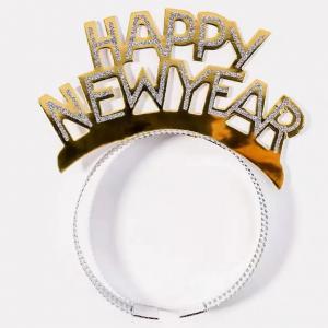 Happy new year, fejdísz, arany, 3 db/cs