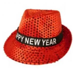Happy New Year szövetkalap, villogós, piros