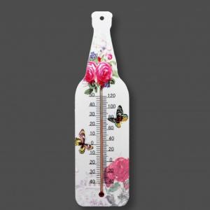 Hőmérő virágos 26,5cm piros rózsás pillangós