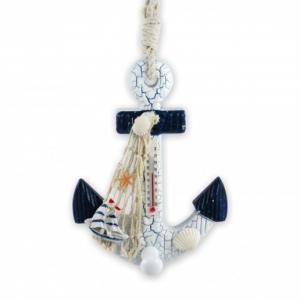 Horgony hőmérő 23cm halászhálóval kagylókkal hajóval