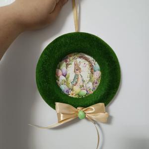 Húsvéti füves koszorú 15 cm nyuszis koszorúközéppel