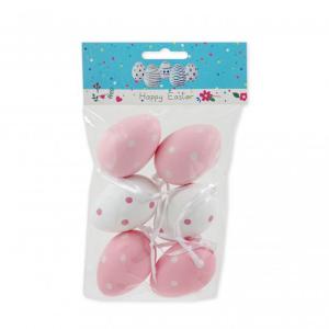 Húsvéti tojás fehér/rózsaszín pöttyös 6db 6cm