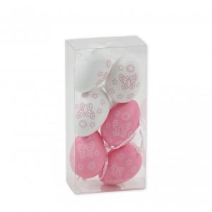 Húsvéti tojás pillangós fehér/rózsaszín 6db 6cm