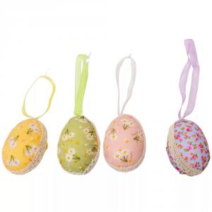 Húsvéti tojás textil bevonatú akasztós virágos 6cm