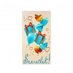 Hűtőmágnes Szeretlek kék/arany 7,5x14cm