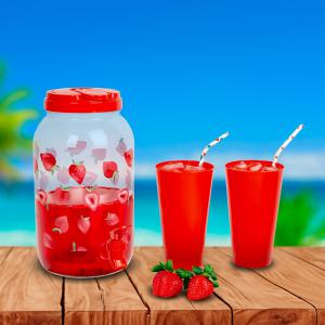 Italadagoló csappal műanyag pohárszettel - 3,8 l - epres