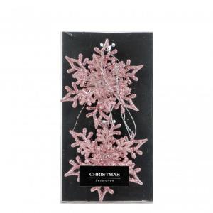 Karácsonyfadísz hópehely rosegold glitteres 2db 11cm CAA222140