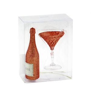 Karácsonyfadísz pezsgősüveg +pohár 13/10cm AWR201900 3f