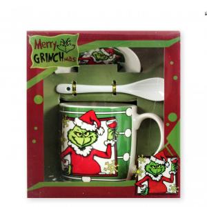Karácsonyi bögre +alj +kiskanál Grinch 3dl