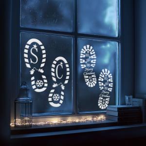 Karácsonyi dekoráció - lábnyom sablon szett - műanyag - 30,5 x 14 cm - 4 db / csomag