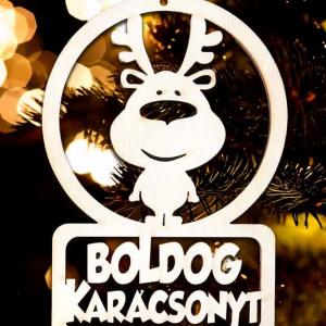 Karácsonyi Díszgömb - Boldog Karácsonyt Rénszarvas – Karácsonyfa díszek - Karácsonyi Ajándék Ötletek
