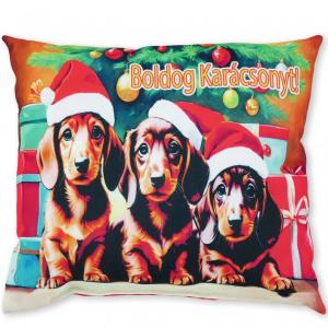 Karácsonyi díszpárna – tacskó mintával 30×26 cm