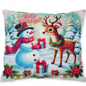 Karácsonyi díszpárna hóember+szarvas 30x26cm 004