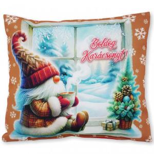 Karácsonyi díszpárna manó ablakban 30x26cm