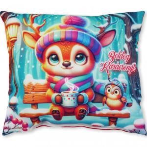 Karácsonyi díszpárna szarvas+bagoly 30x26cm