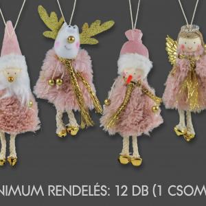 Karácsonyi figura rózsaszín csengőlábú akasztós 15cm 630636 4f