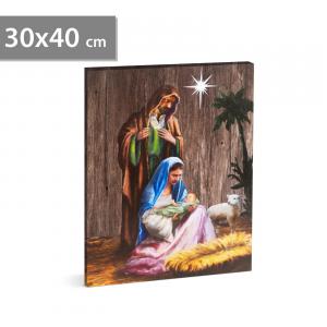 Karácsonyi LED-es hangulatkép- szent család - fali akasztóval, 2 x AA, 30 x 40 cm